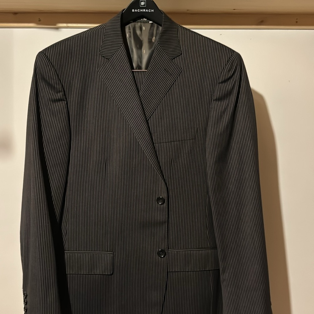 Bachrach Black Pinstripe Suit 48R